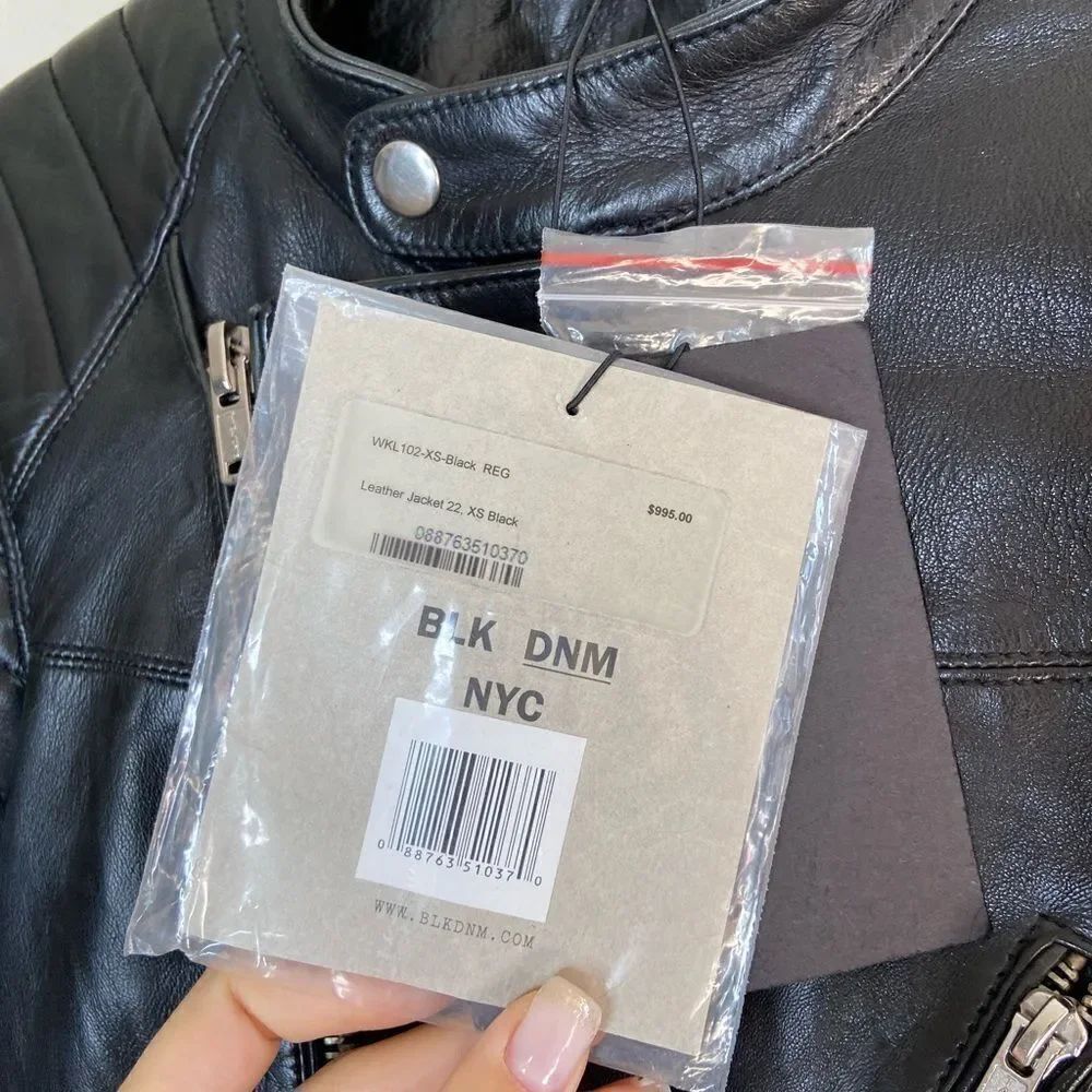 NWT Blk Dnm Padded Elbows Lambskin Leather Black Biker Jacket Size XS - Picture 9 of 11